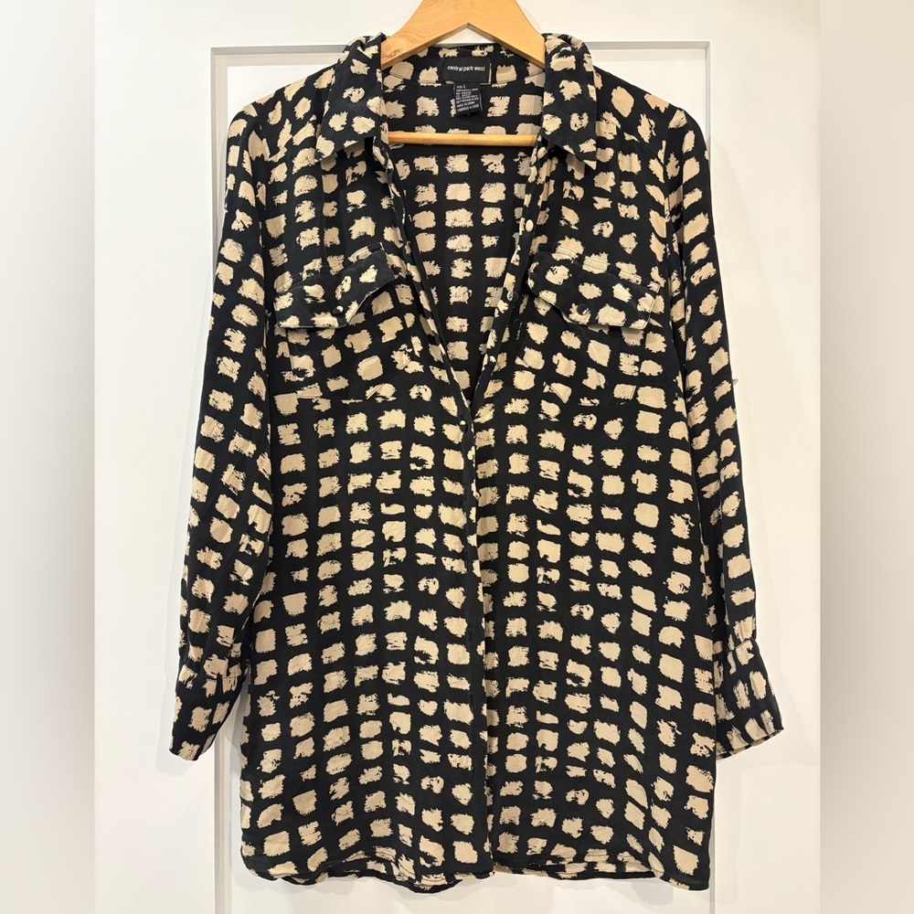Central Park West Black and Cream Button-Down Shirt